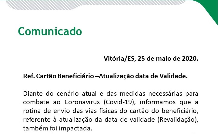 Comunicado Unimed: validade do Cartão Beneficiário