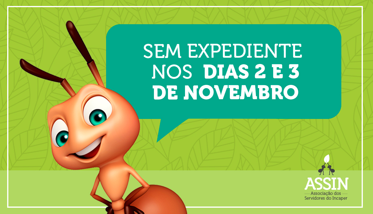 Não haverá expediente nos dias 2 e 3 de novembro